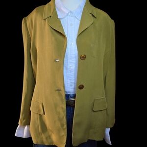 JONES NEW YORK Petite Olive Green Blazer .